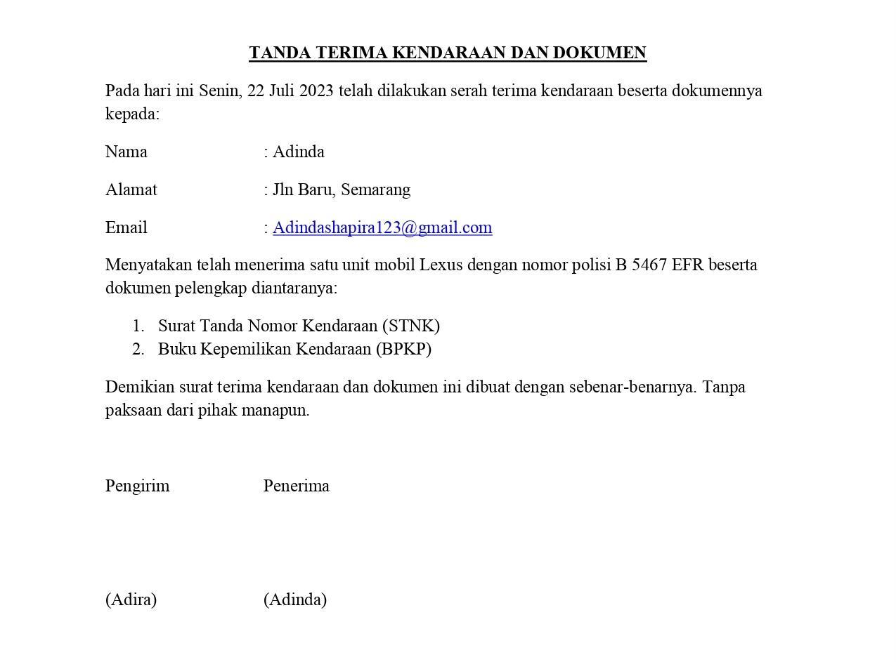7 Contoh Surat Tanda Terima Dokumen dan Formatnya
