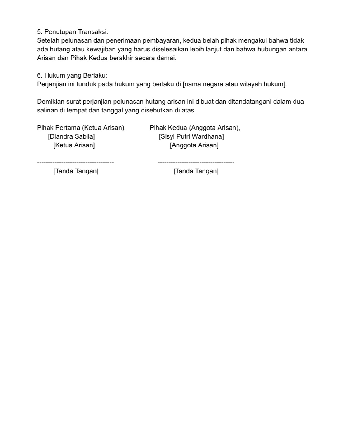 8 Contoh Surat Perjanjian Pelunasan Hutang dan Strukturnya