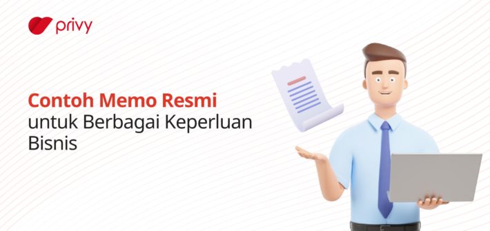 karakter memegang laptop dan memo